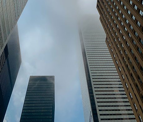 Commercial skyscraper investment properties in a major metropolitan area.